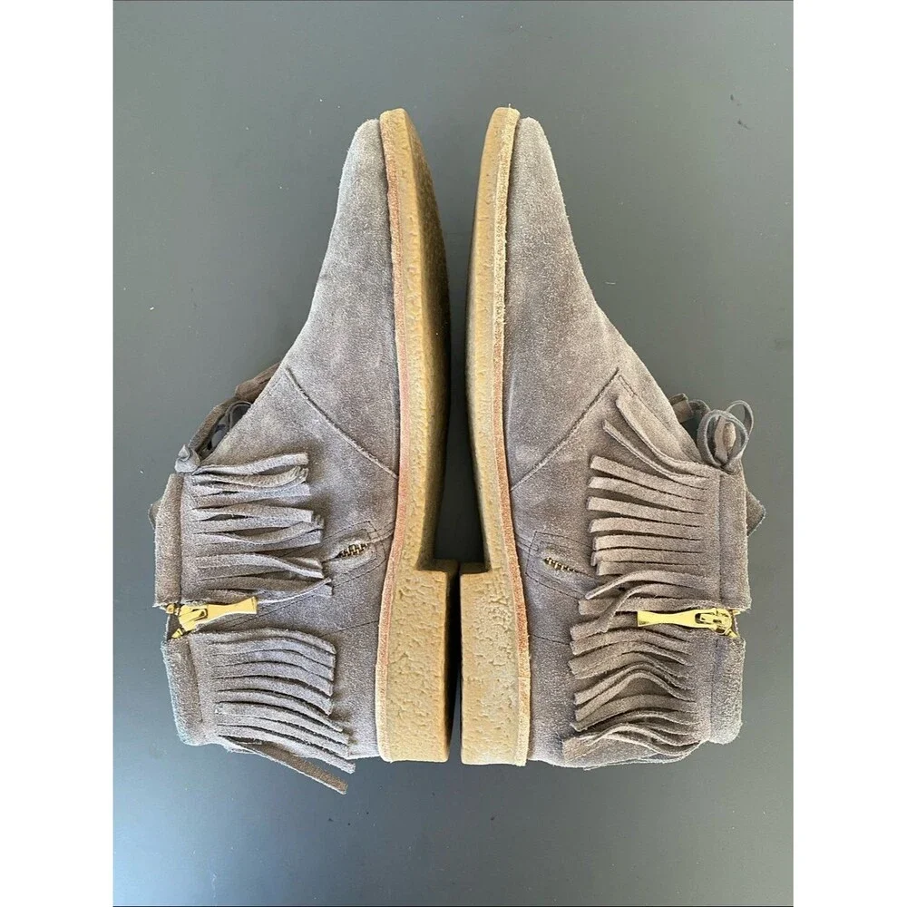 Kate Spade New York Bitsy Taupe Suede Fringe Boots Sz 10 Boho Cottage Western